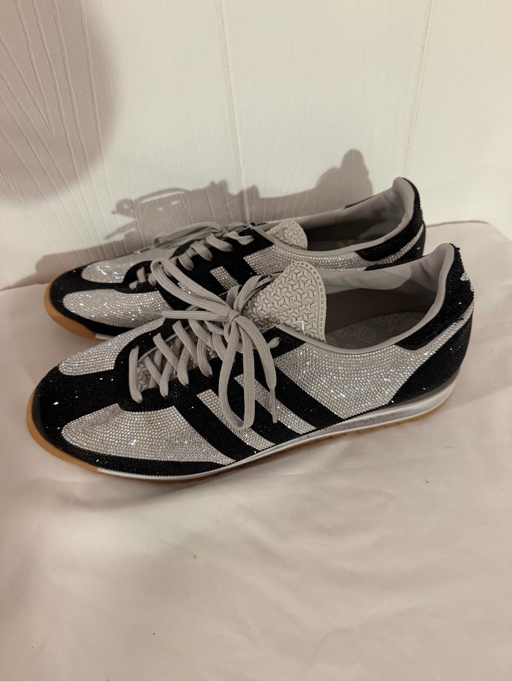 adidas Women's Black & White Rhinestone Lace-Up Sneakers